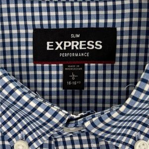 Men’s “Express” Blue Gingham, Casual, Fitted Shirt. Large 16-16 1/2 neck